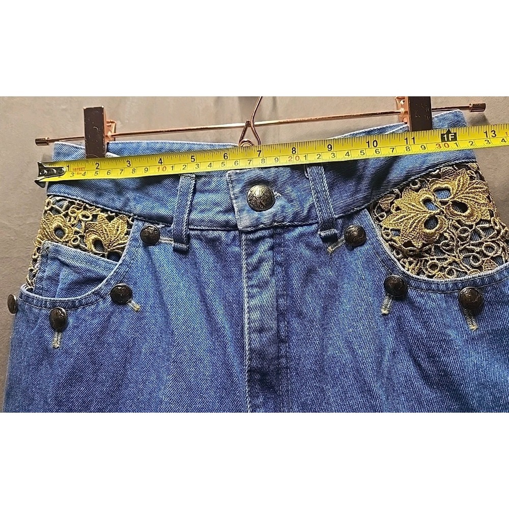 Vintage Cache Womens High Rise Straight Leg Lace‎ Buttom Accent Denim Jeans Rare - Picture 6 of 11